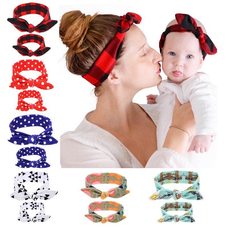 2 Pcs Mom Baby Hoofdband Set Voor Meisjes Baby Peuter Tulband Hoofddeksels Verstelbare Ouder Moeder Kind Haarbanden Boog Accessoires