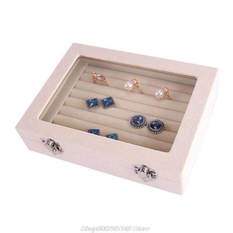 Anillo de cristal de terciopelo organizador para presentación de joyas caja bandeja soporte estuche para almacenamiento portátil joyero almacenamiento cremallera joyeros