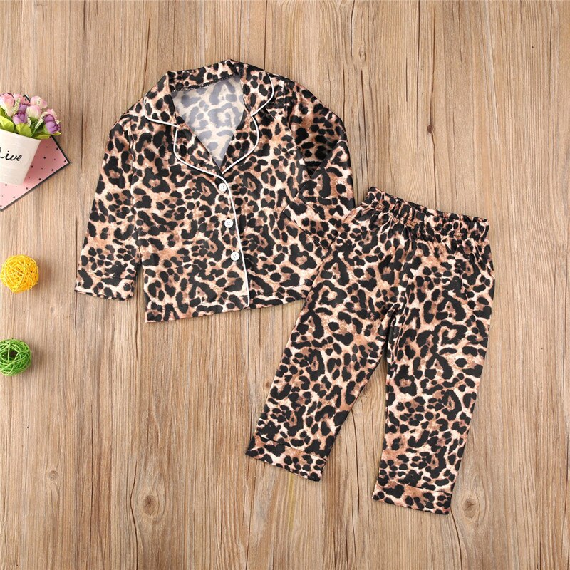 Herfst/Zomer Kinderkleding Pyjama Set Baby Boy Meisje Kleding Toevallige Lange Mouw Nachtkleding Set Leopard Kids Tops + broek