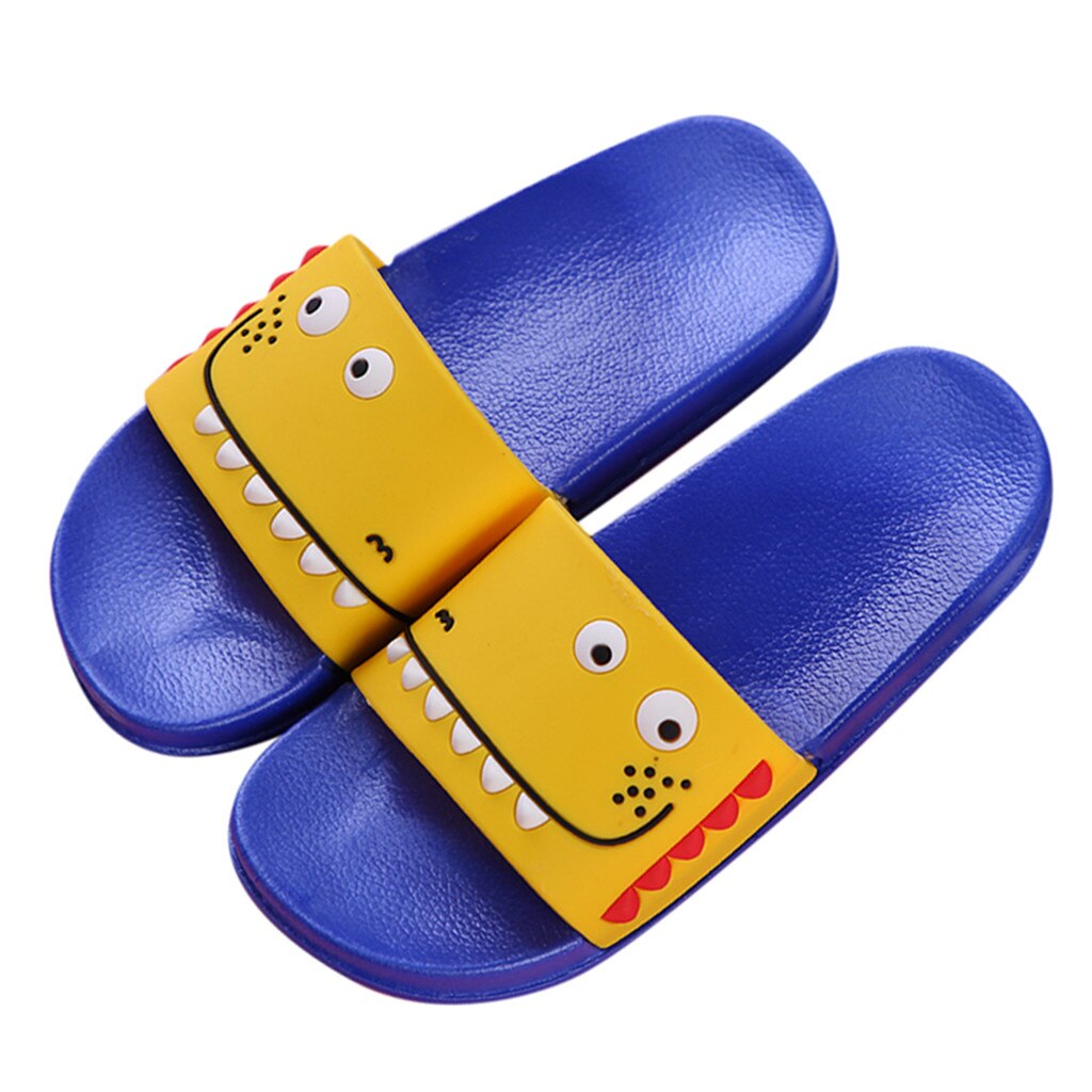 Summer Children Cartoon Slippers Kids Girls Animal Beach Shoes Sandals Toddler Boys Indoor Bathroom Flip Flops Baby Home Shoes: Blue / 9.5