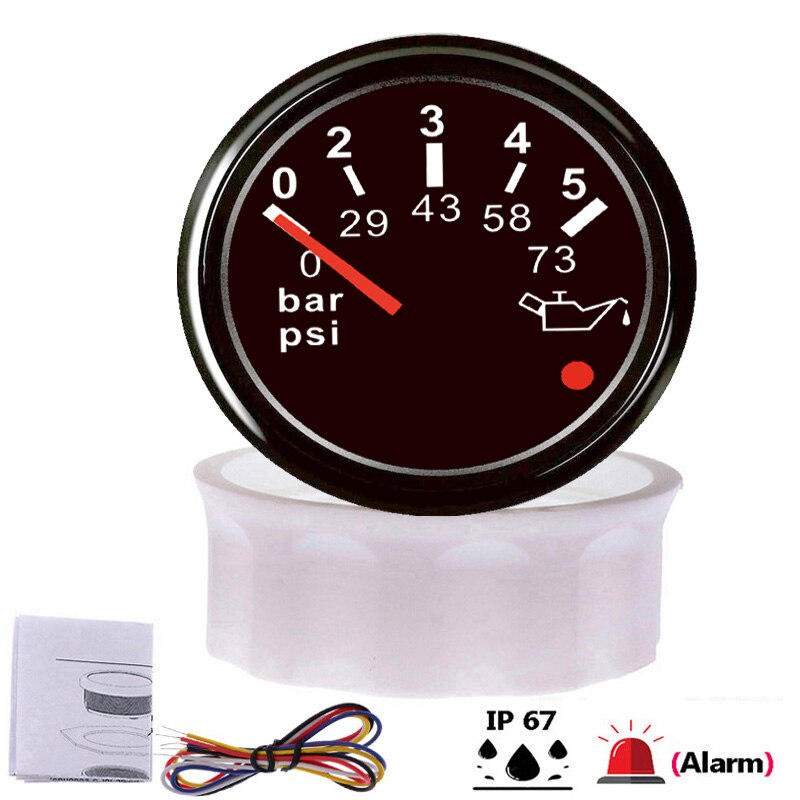 Indicador de presión de aceite de motor de 52mm para coche, 0 ~ 5Bar/ 0 ~ 10Bar para señal de 0-184 Ohm, indicador de presión de aceite con luz de alarma: 073psi BN