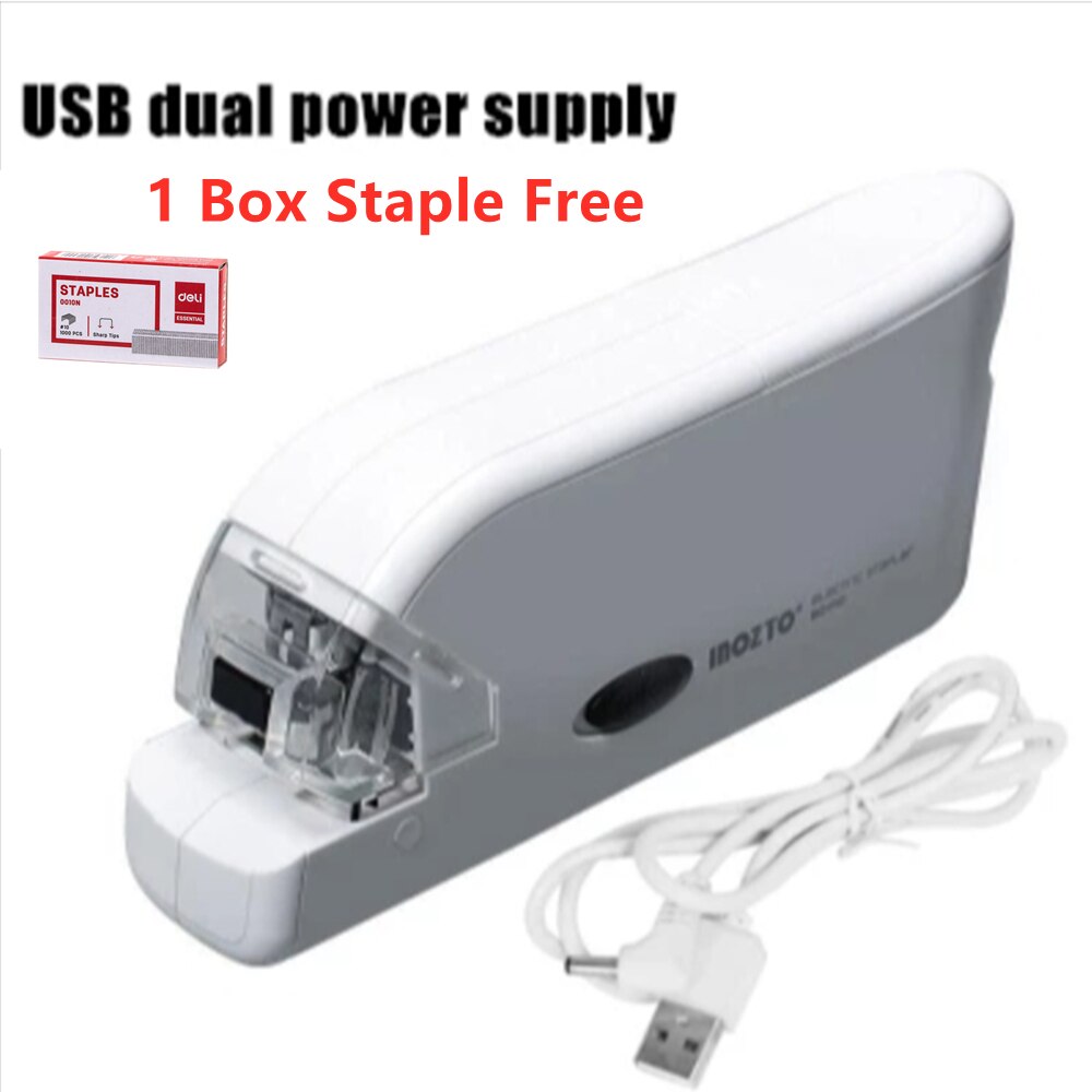 Khinsun Electric Stapler Stationery Automatic No.10 Staples School Paper Stapler Office Stationery: white