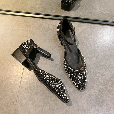 Women's Shoes Thick Heel Shoes Spring Pearl Sequin... – Vicedeal