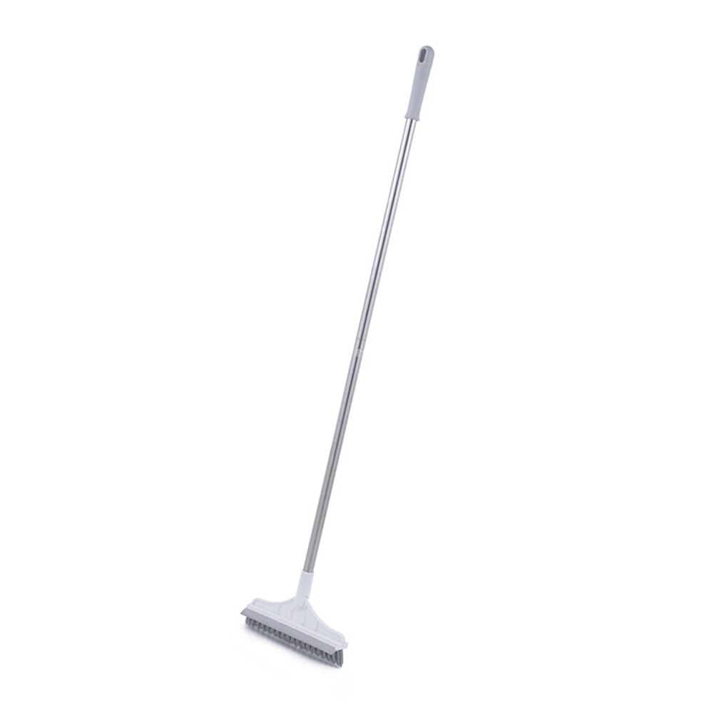 2 In 1 Floor Scrub Brush Long Handle Wiper Stiff Bristle Window Squeegee Magic Floor Mop Bathroom Tub Cleaning Brush Tools: White