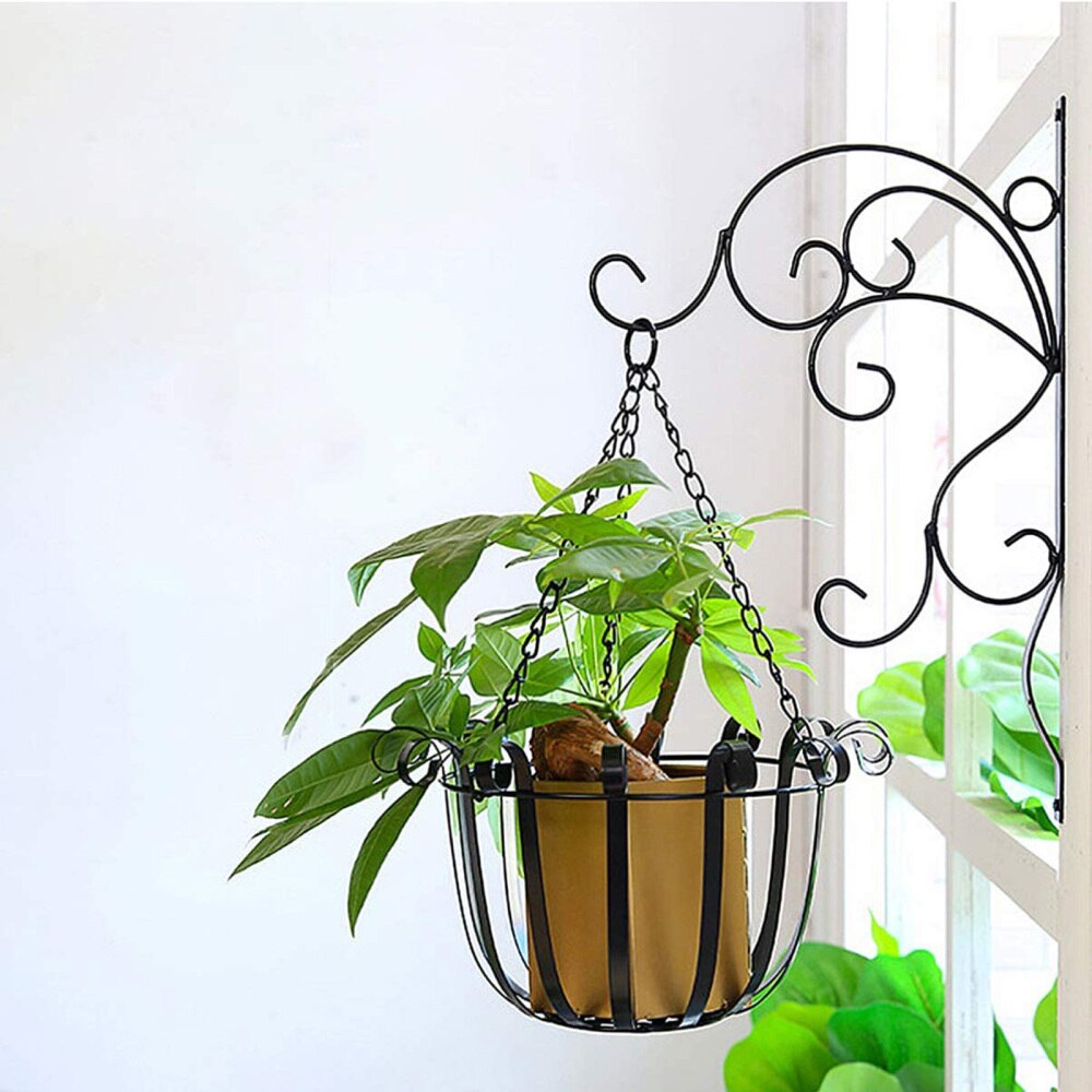 Plant Pot Holder European Style Wall Hanging Wrought Iron Hanging Basket Black Decoration Concise Metal Art Garden Supplies