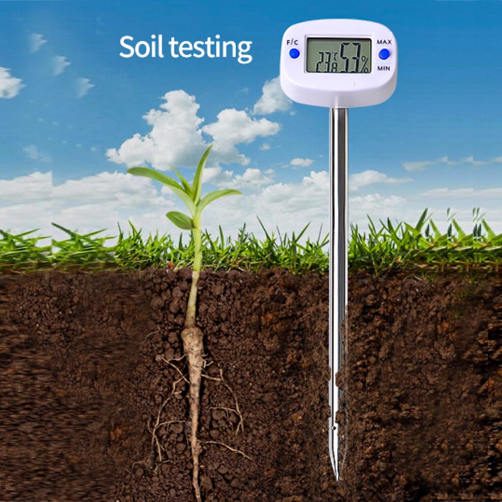 LCD Digital Soil Hygrometer Moisture Meter Portable Gardening Tools Temperature Humidity Tester With Stainless Steel Probe