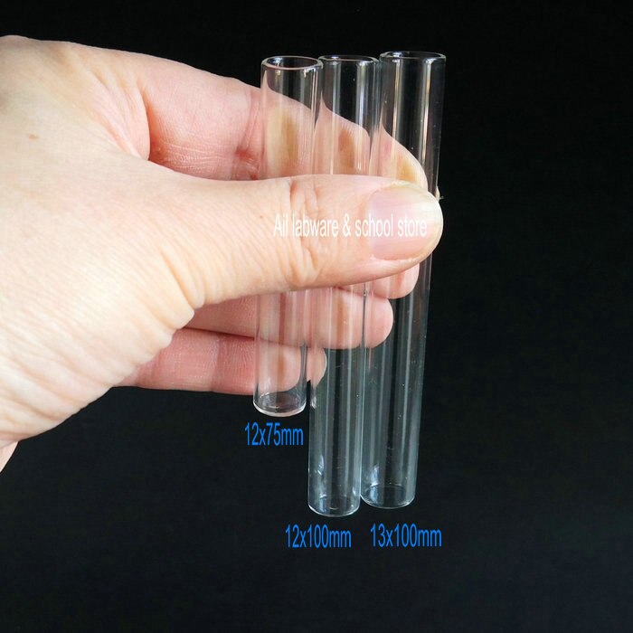 50pcs DIA 12/13/15/18mm Clear glass Test Tubes flat bottom test trial tube for Office School Chemistry Supplies