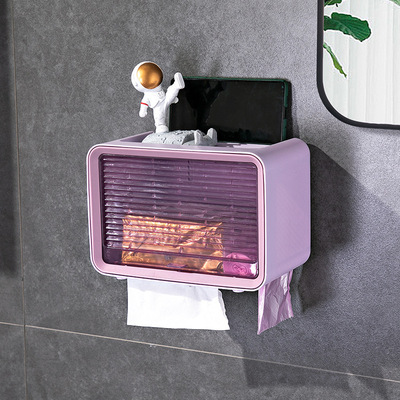 Toilet Paper Roll Holder Wall Mounted Paper Towel Holder Waterproof Tray Roll Paper Tube Storage Box Bathroom Accessories: Purple-Single