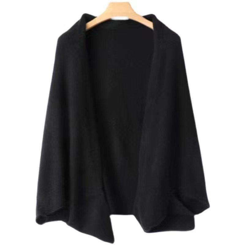 100% de lana para mujer, chal tejido, bufanda, prendas de punto suaves y cálidas, cárdigan, capa, envolturas para hombros, protección del cuello, bufandas Pashmina de doble uso: Negro