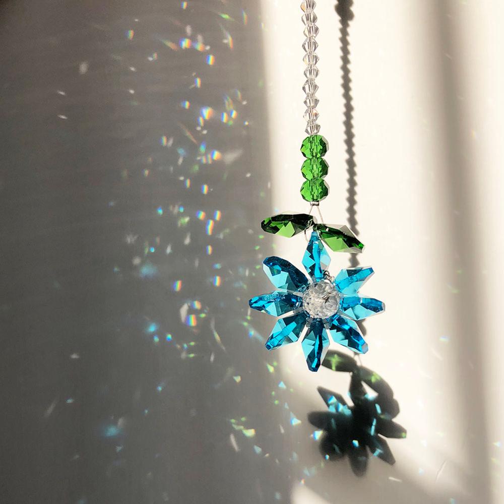 Crystal Prisms Rose Window Suncatcher Rainbow Maker Hanging Ornament Collection Home Wedding Decor Accessories: Blue