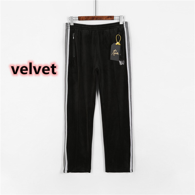AWGE Needles Pants Men Women Streetwear Striped Needles Sweatpants Butterfly Embroidery Joggers AWGE Trousers Inside Tag: XL / 2