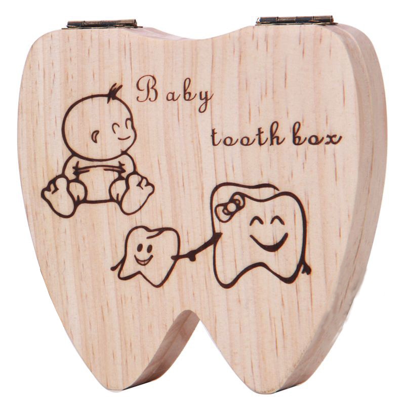 Spansk / engelsk baby træ tandkasse navlestreng arrangør mælketænder opbevaring indsamle tænder baby souvenirs souvenirs