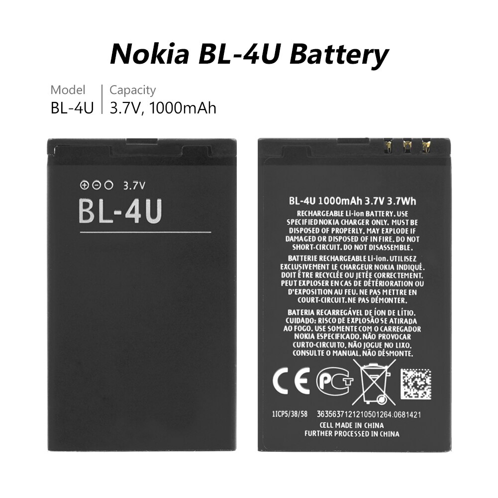 BL-4U Mobiele Telefoon Batterijen Bl 4U Voor Nokia 5250 5330 5730 6600 8800 C5-03 E66 E75 Asha 300 BL4U Li-Ion telefoon Vervangende Batterij