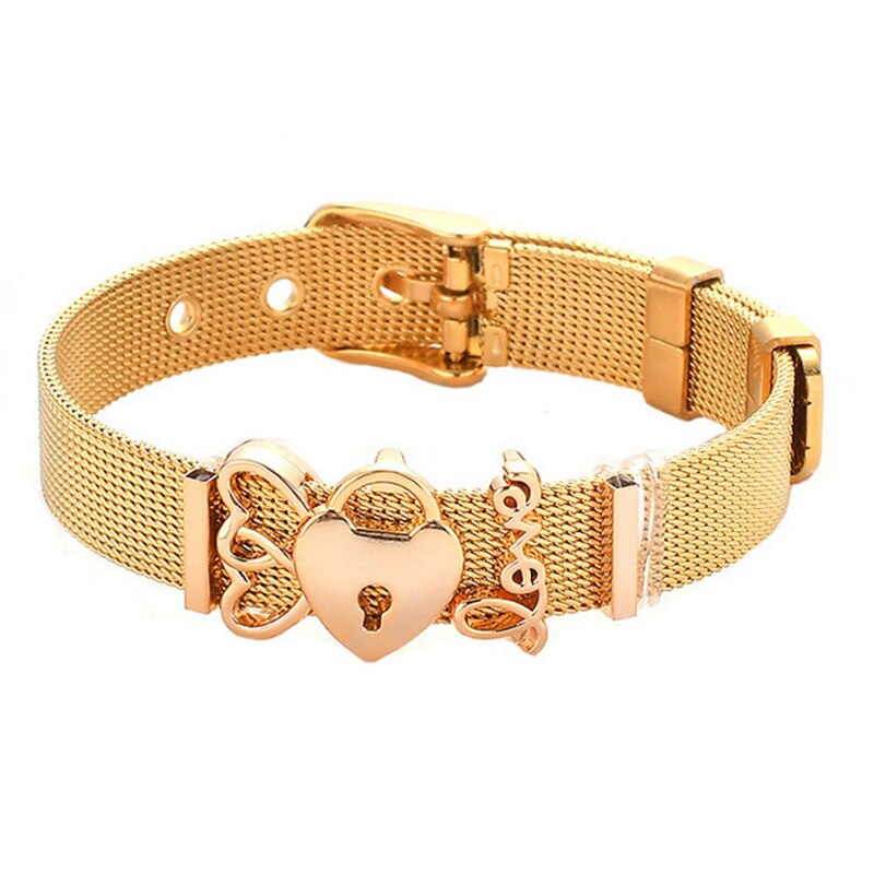 Mesh Bracelets Slide Crystal Love Heart Charms Fine Bracelet Stainless Steel Bracelet for Woman Valentine's Day Jewelry