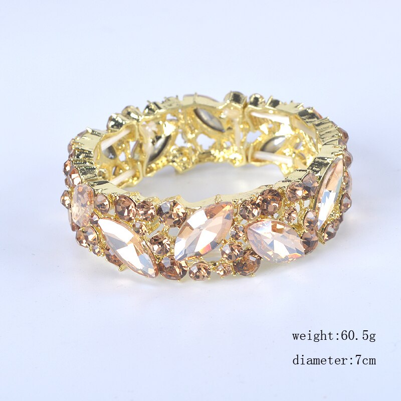 Eenvoudige Ab Kleur Crystal Manchet Armbanden Armband Grote Brede Stretch Bangle Sieraden Giften Voor Vrouwen Bruiloft Accesorios