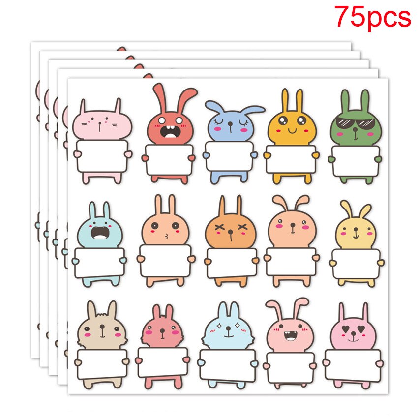 45-75Pcs Cute Animal Stickers 15 Designs Blank Word Stickers For Schools Kids Stickers For Scrapbooking Stationery Name Stickers: 75pcs(5 sheets)