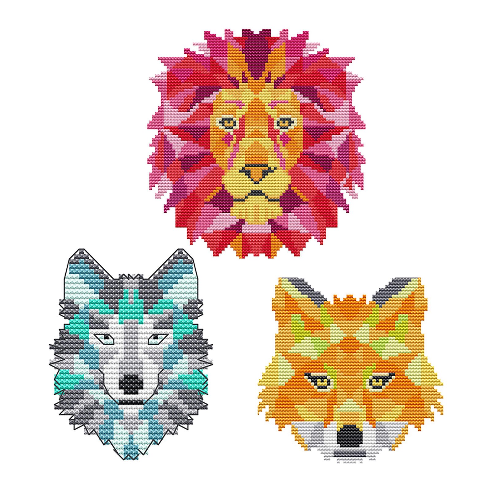 Stamped Cross Stitch Kit Pre-printed Abstract Animal Pattern 14CT 15x15cm