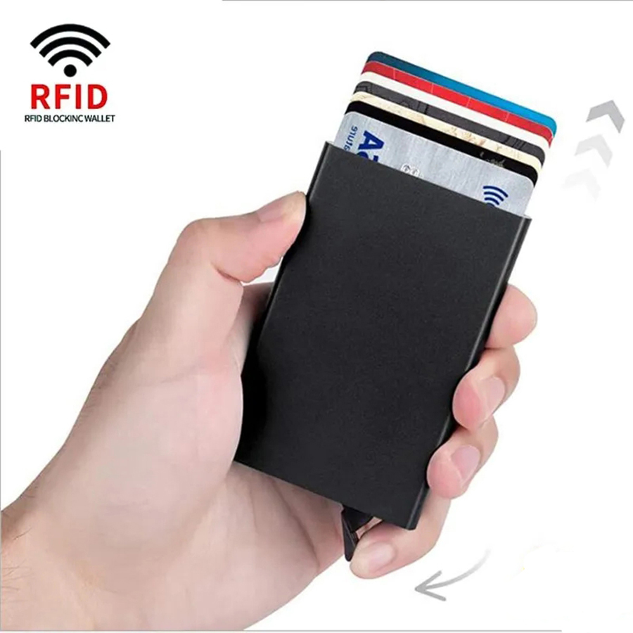 Etui na karty kredytowe z włókna węglowego Męskie podwójne etui na karty bankowe Anti Rfid Portfel Metal Business Bank Minimalistyczny prezent na prezent: Brązowy