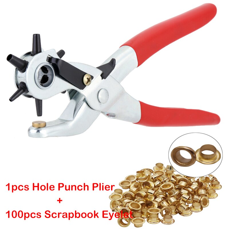 6-Size Hole Punch Tool Eyelet Hole Punch Pliers Kit Leather Belts Hole Puncher Kit with 100pcs Eyelets for Bag Strap Dog Collars: Puncher B Set