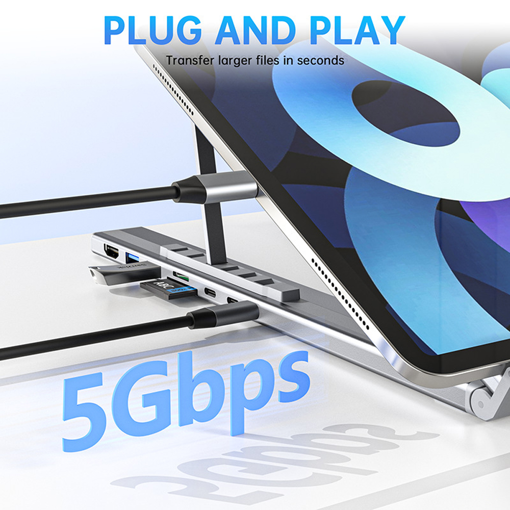 Usb-c-dokkingstasjon for bærbar pc, usb-c-dokkingstasjon for nettbrett, , 7 in 1 usb-c-hub med 4k hdmi-porter, , 2 usb 3.1, pd 100w,  porter, universaldokkingstasjon