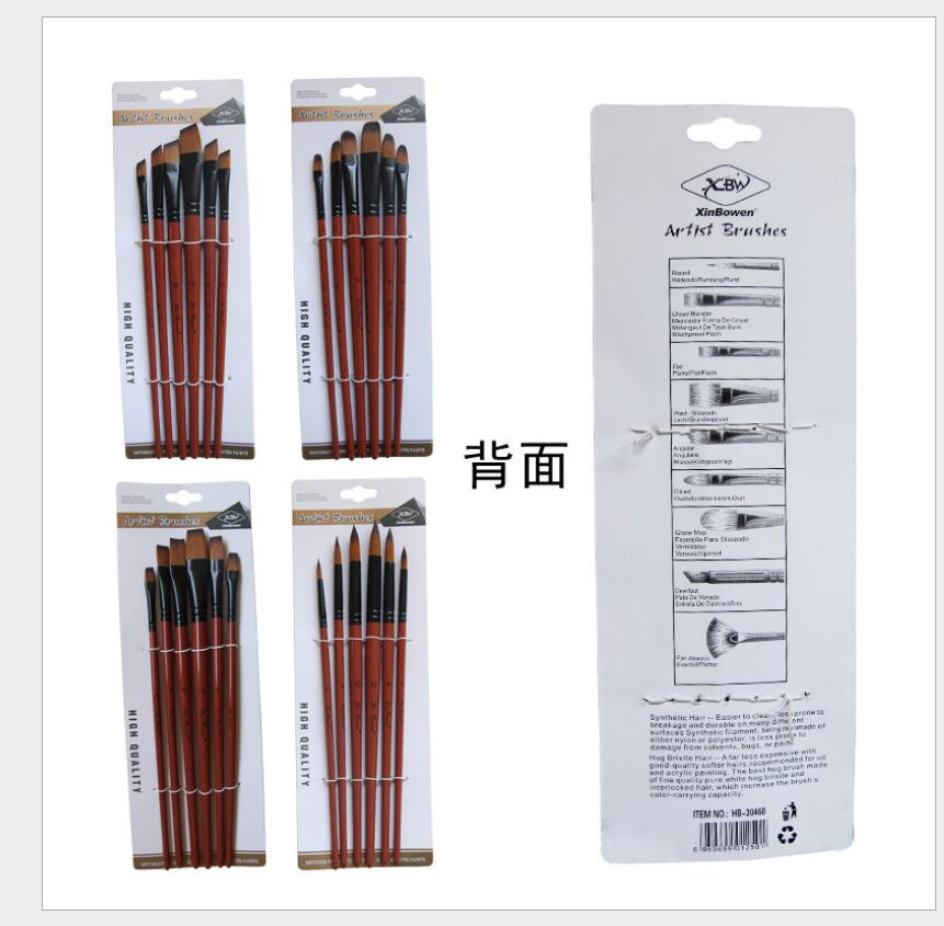 6 unids/set pincel acuarelas pinturas al óleo gancho plano/redondo/inclinado de nailon para el pelo Diy pluma de acuarela para artistas pintores principiantes