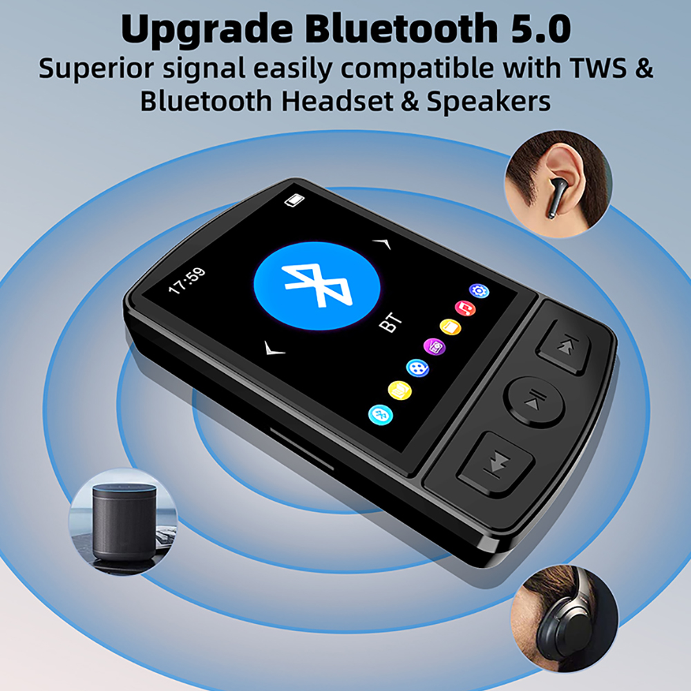 Bluetooth 5.0 mp3 player sem fio mp4 player alto-falante embutido portátil estéreo leitor de música suporte rádio fm gravação e-book