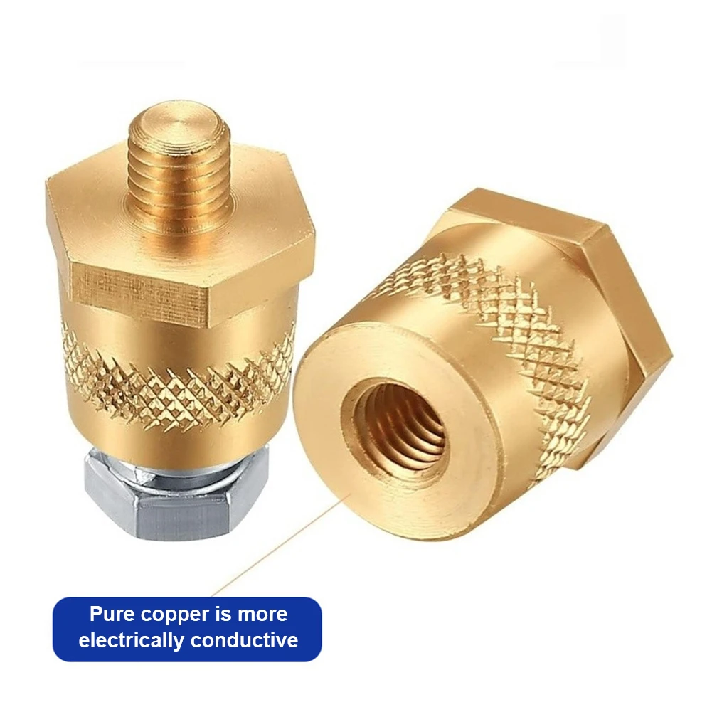 1 Pair Battery Pole Adapter Brass Battery Terminal Connector M6 Thread Positive Negative Battery Post Connector Terminal Adapter