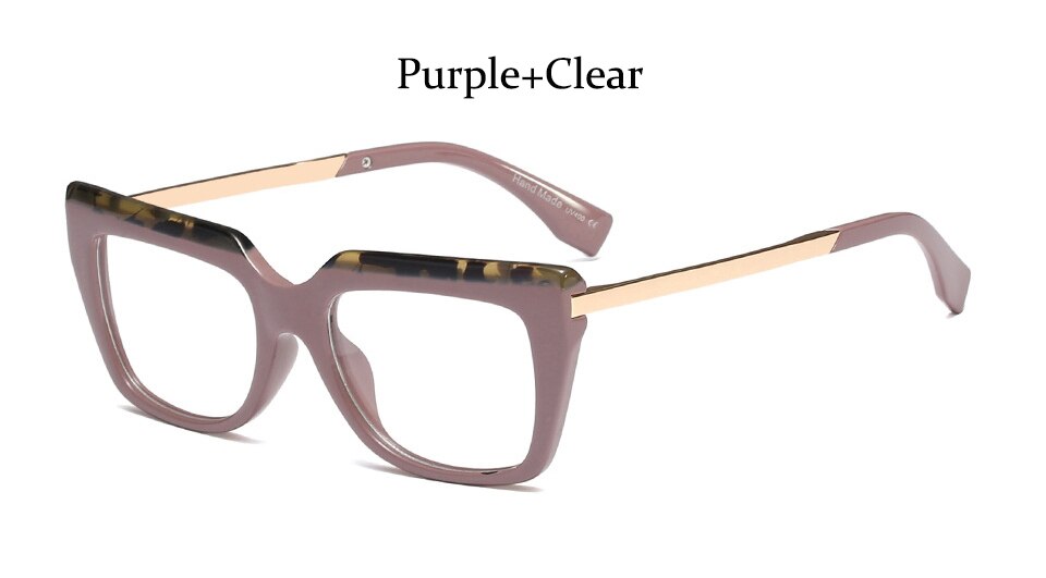 Gafas de mujer negras a la , montura de cristal cuadrada de gran tamaño para mujer, monturas para gafas transparentes de ordenador: Purple Clear