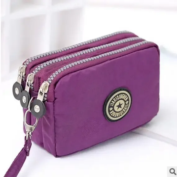 Cartera portátil con tres cremalleras para mujer, Mini bolso de gran capacidad, bolso de maquillaje, monedero, novedad: Lavanda