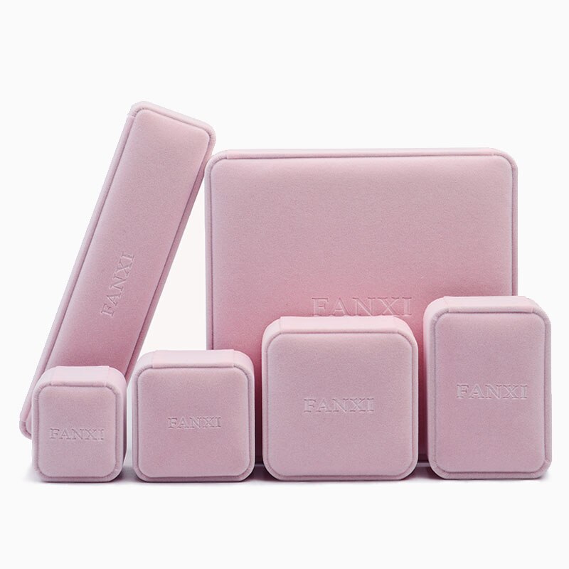 Velvet Jewelry Box - Pink - 19x19x4cm - Ring, Necklace, Earring, Bracelet Display - Oirlv: H008