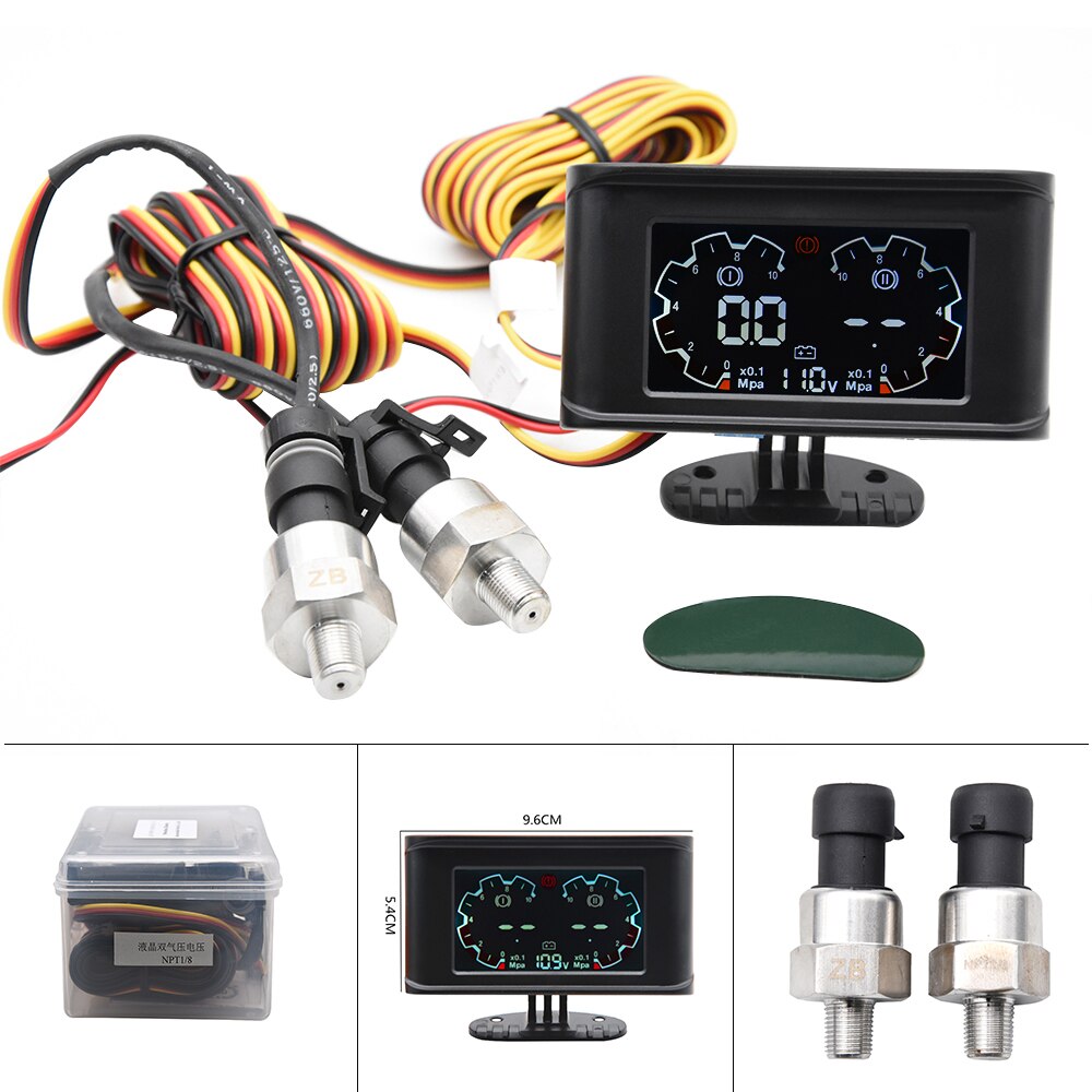 Medidor Digital LCD 2 en 1, medidor de presión, medidor de presión con sensores de voltaje 12V 24V alarma, indicador LCD M10