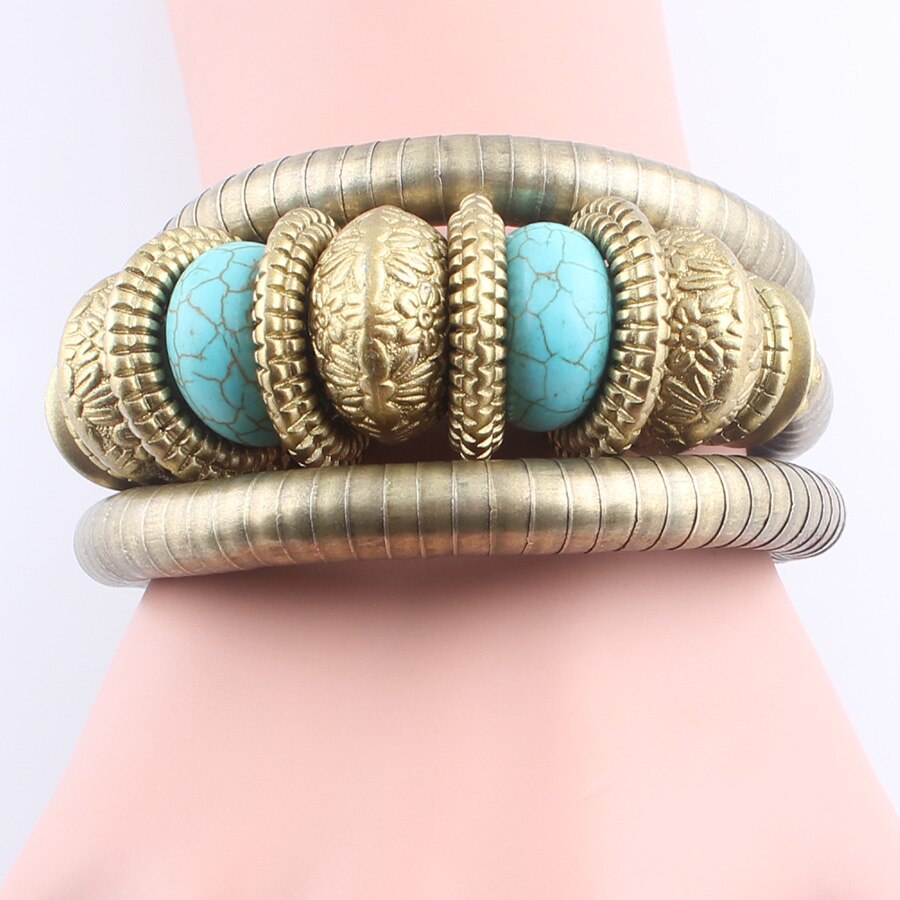 YUZHEJIE retro Kunst-antike-Bronze- Überzogene Armbinde Inlay Perlen Schlange Armbinde flexibel Armreif für frauen