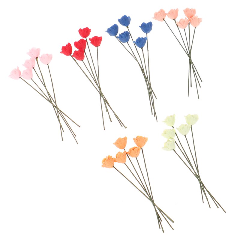 5Pcs 1:12 Dollhouse Miniatuur Simulatie Planten Multi-Kleur Rose Bloemen Model Meubels Home Garden Decor Accessoires
