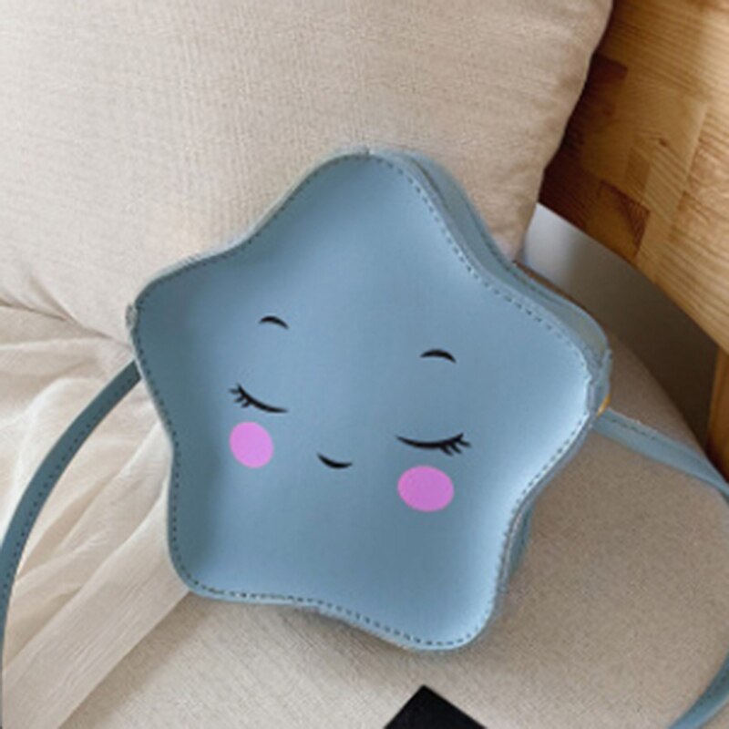 Pu leren mini crossbody tas met sterren voor meisjes, mooie kinderportemonnee, kleine schoudertas met rits en sterren messenger bag: Blauw