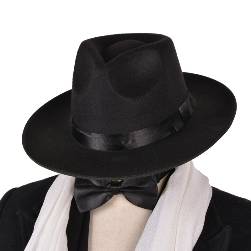 Vrouwen Herfst Winter Hoeden Solid Panama Brede Rand Boog-Knoop Vilten Hoeden Mannen Caps Formele Britse Vintage Klassieke Zwart fedora Hoeden