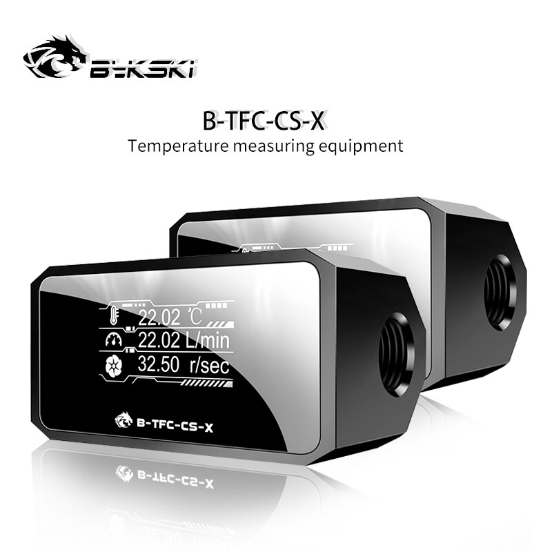 Bykski B-TFC-CS-X,PC Liquid Cooler Flowmeter Thermometer,Flow+Flow Rate+Temper 3 In 1 Water Cooling Monitor Digital OLED Display