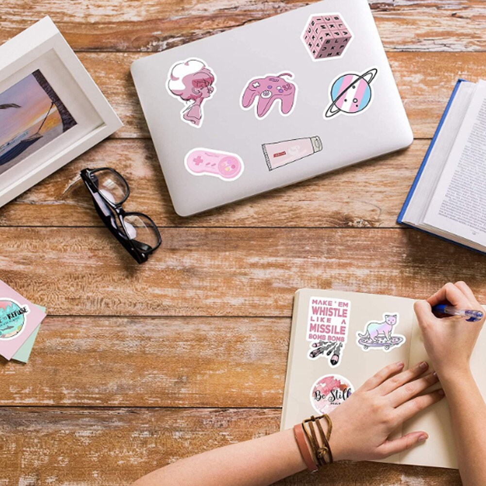53pcs Set Waterproof Stickers for Laptops Water Bottle Book Bicycle Sticker Cartoon Image Suitable for Kids Girls Teens Women