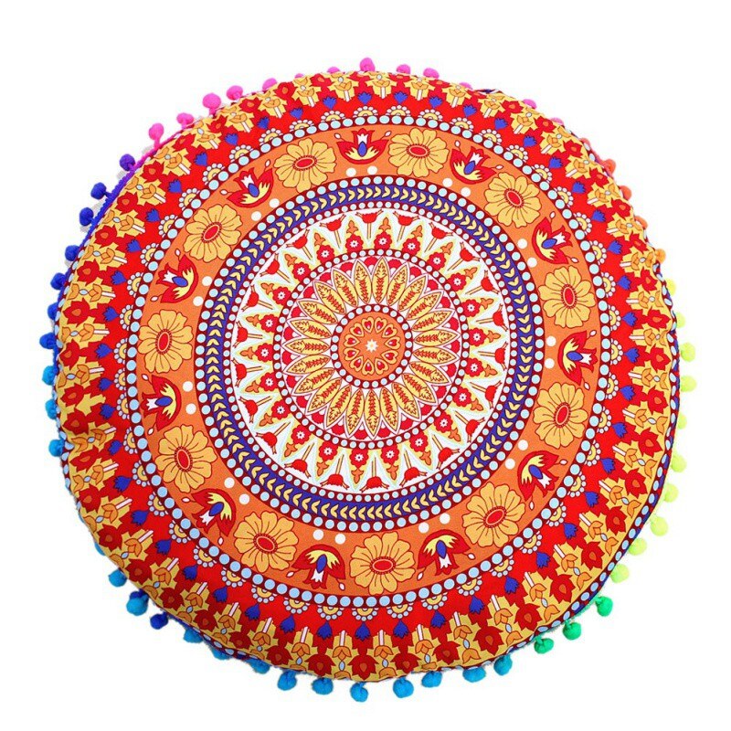 Chique ronde indiase mandala-patroon kussensloop bohemian kussens magische kleurrijke stijl kussensloop