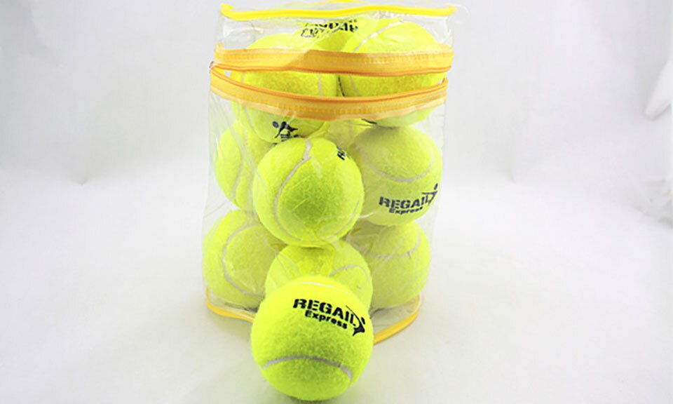 12 unids/lote elasticidad de la pelota de tenis para entrenamiento deportivo de goma lana pelotas de tenis para práctica de tenis con bolsa gratis
