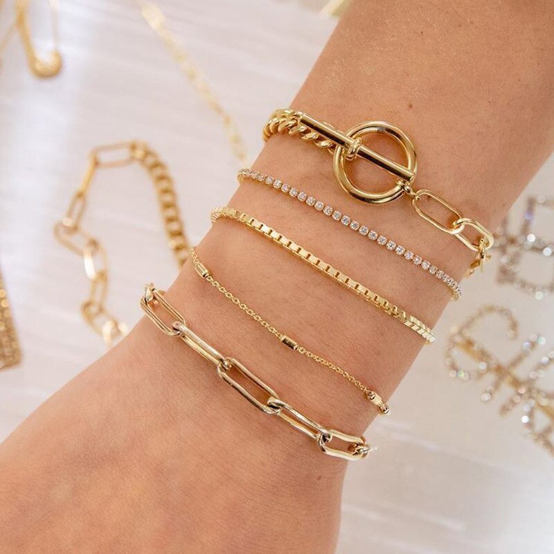WUKALO Charm 4 stks/set Damesmode Kristal Cirkel Blad Ketting Gouden Kleur Gesimuleerde Parel Armband Set Party Bruiloft Sieraden: 83411