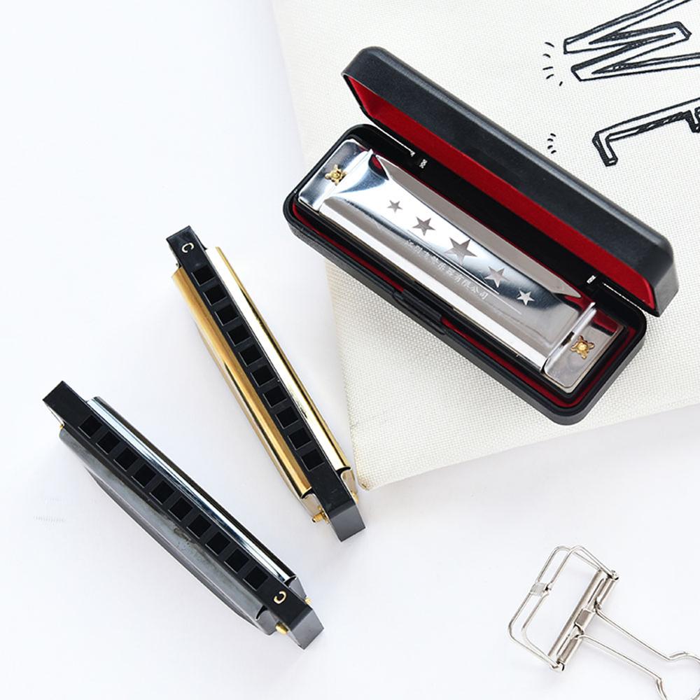 10 Holes Key of C Blues Harmonica Musical Instrument Educational Toy with Case