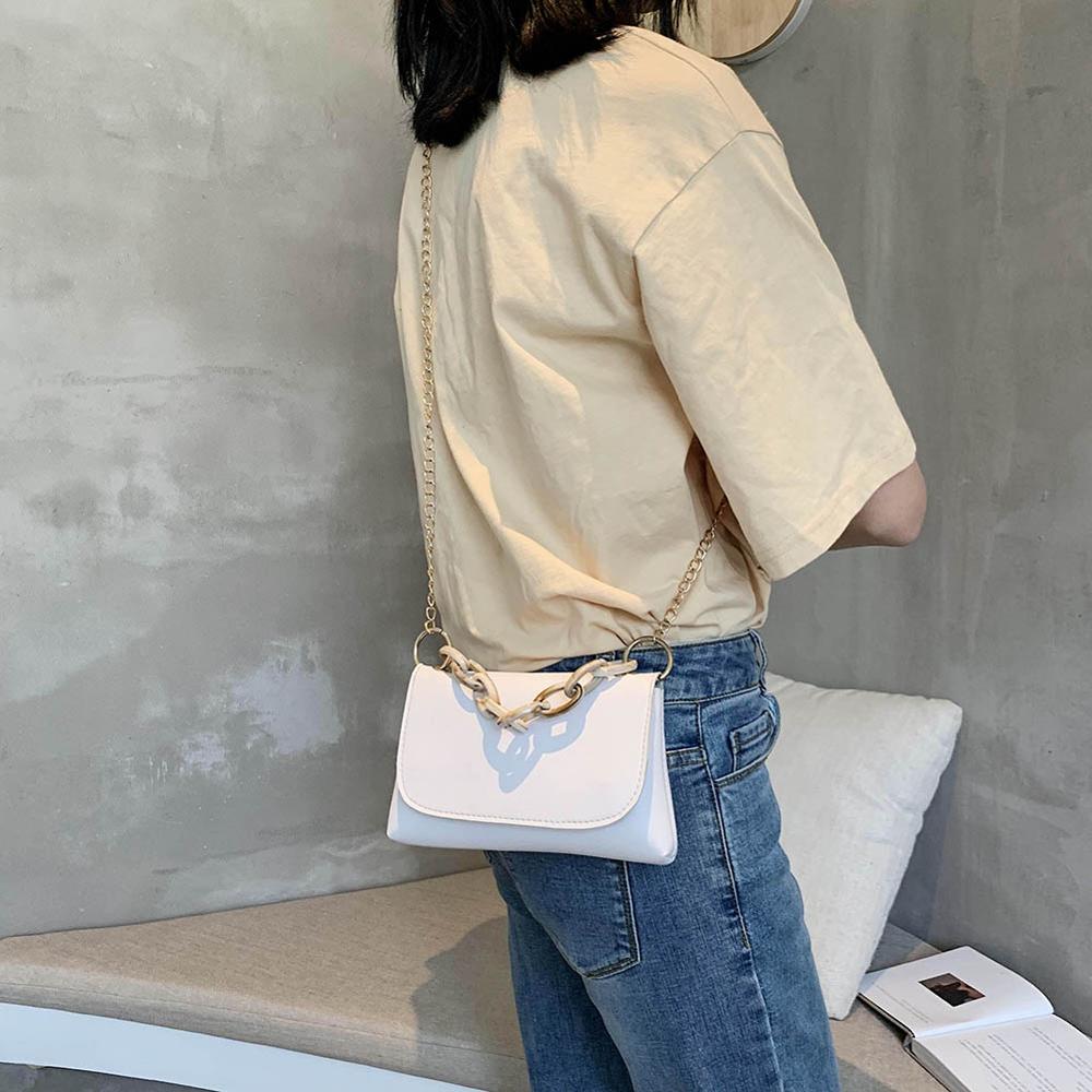 Läder kvinnor axelväskor kvinnliga enfärgad kedja crossbody handväska damer axelväska