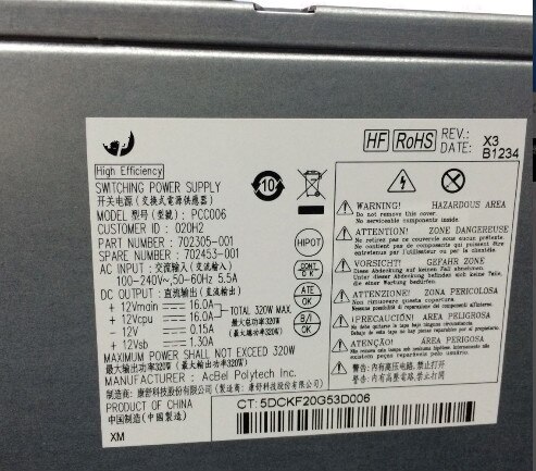 Für hp desktop-netzteil 702305-001 702453-001 pcc 006 d10-320 p 2a d