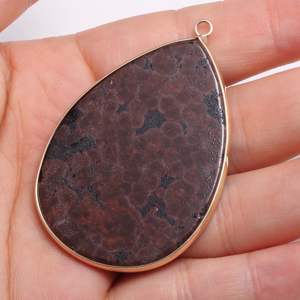 Natural Stone Pendants Water -shaped Semi-precious Stone Pendant for DIY Jewelry Making size 37x55mm: Red wheat