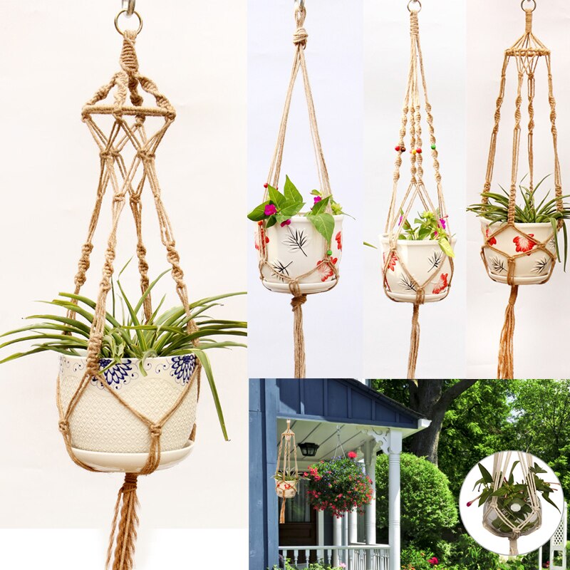 Maceta colgante Vintage de decoración, maceta tipo cesta colgante de yute, macramé para planta, colgador de cuerda trenzada, Cestas colgantes para artesanía