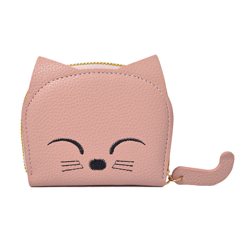 Cute Cat Wallet Women PU Leather Mini Purse Multi-Slot Credit ID Card Holder Cartoon Business Card Case Zipper Coin Bags Clutch: SKY BLUE