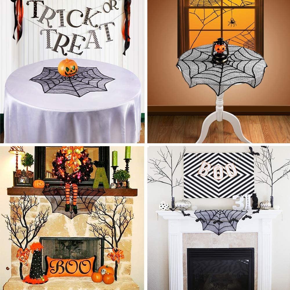 2 stk halloween dekorasjon blondere edderkoppnett skjelett hodeskalle fest duk svart peis mantel skjerf ordning dekorasjon rekvisita
