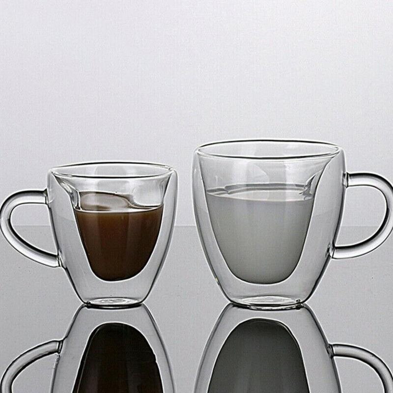 Taza de cristal transparente de doble pared en forma de corazón, resistente al calor, minitaza de doble vaso artesanal para té, 1 Uds., Mu D7G1