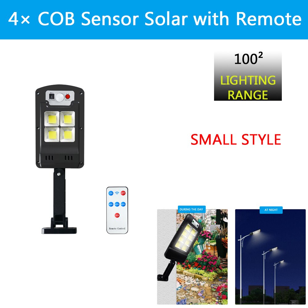 ROMWISH Powerful Remote Control COB Solar Light Led Outdoor Solar Lamp PIR Motion Sensor Garden Wall Street Lights Decorative: Small