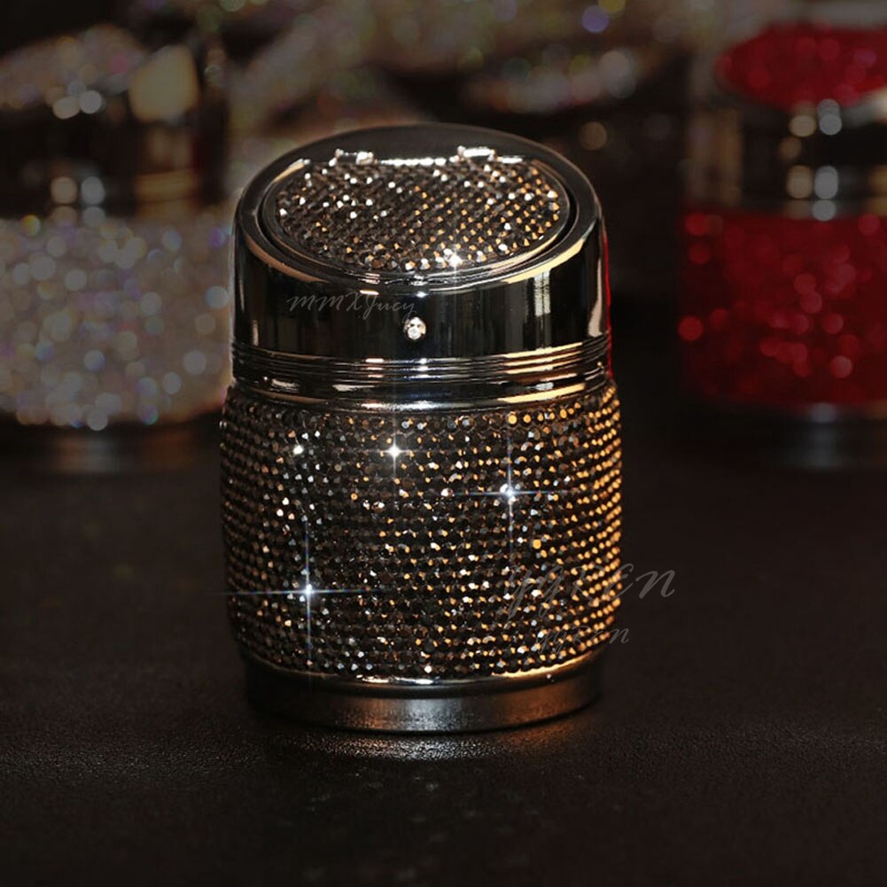Cenicero de lujo de 6 colores para coche, color rosa, blanco, dorado brillante, con cubierta para coche, gran para mujeres y niñas: Negro